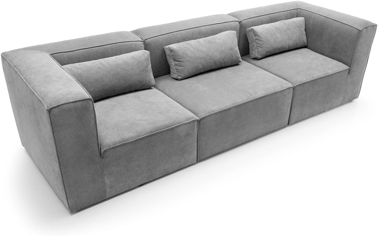 4 Seater Modular Sofa Light Grey Cord Chenille | Modern, Compact, Comfy