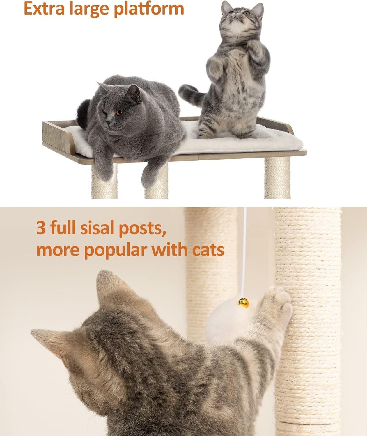 Wooden Cat Tree Scratching Post Greige 68cm Platform Tower for Indoor Cats