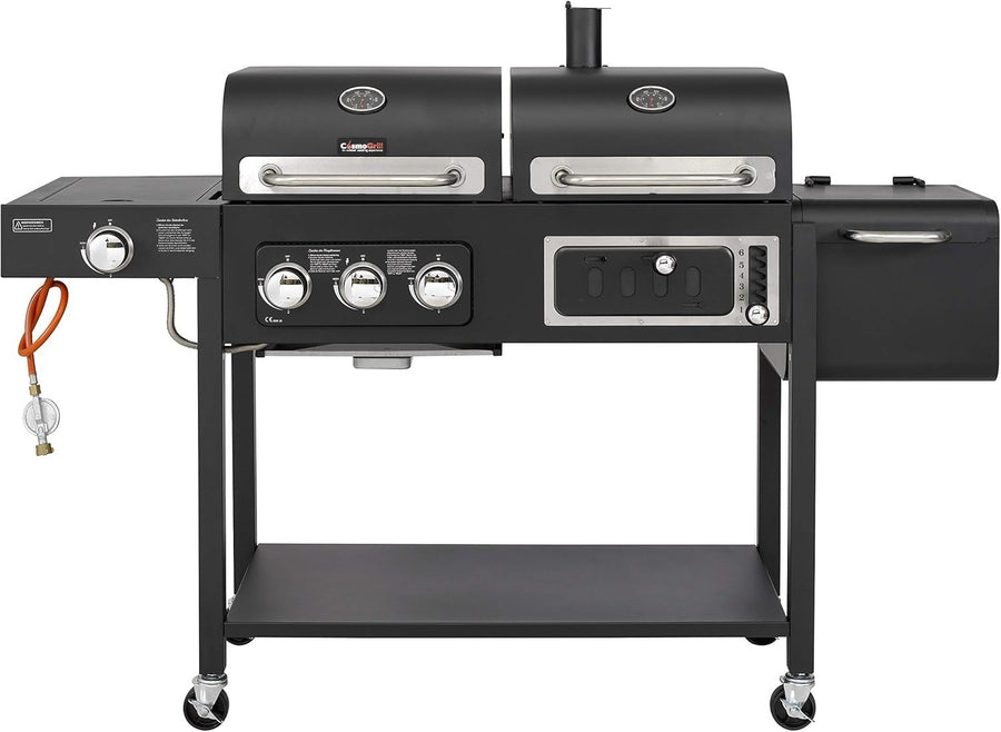 Dual Fuel Gas & Charcoal BBQ Grill with Side Burner & Thermometer – 4 Burner