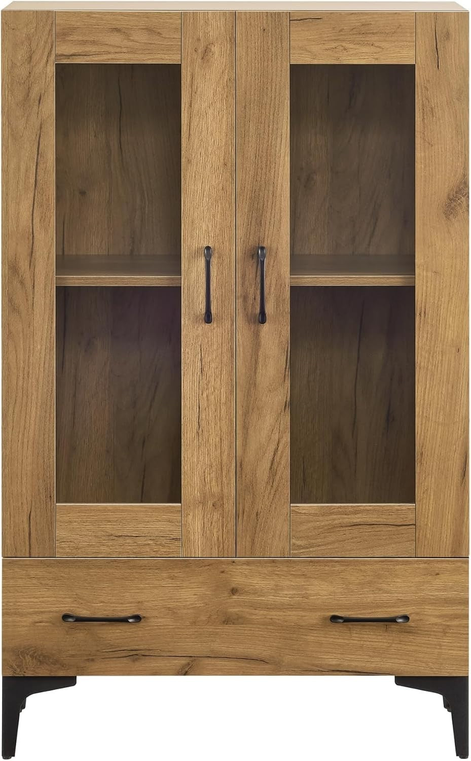 115cm Oak Display Cabinet | 2 Glass Doors & 1 Drawer