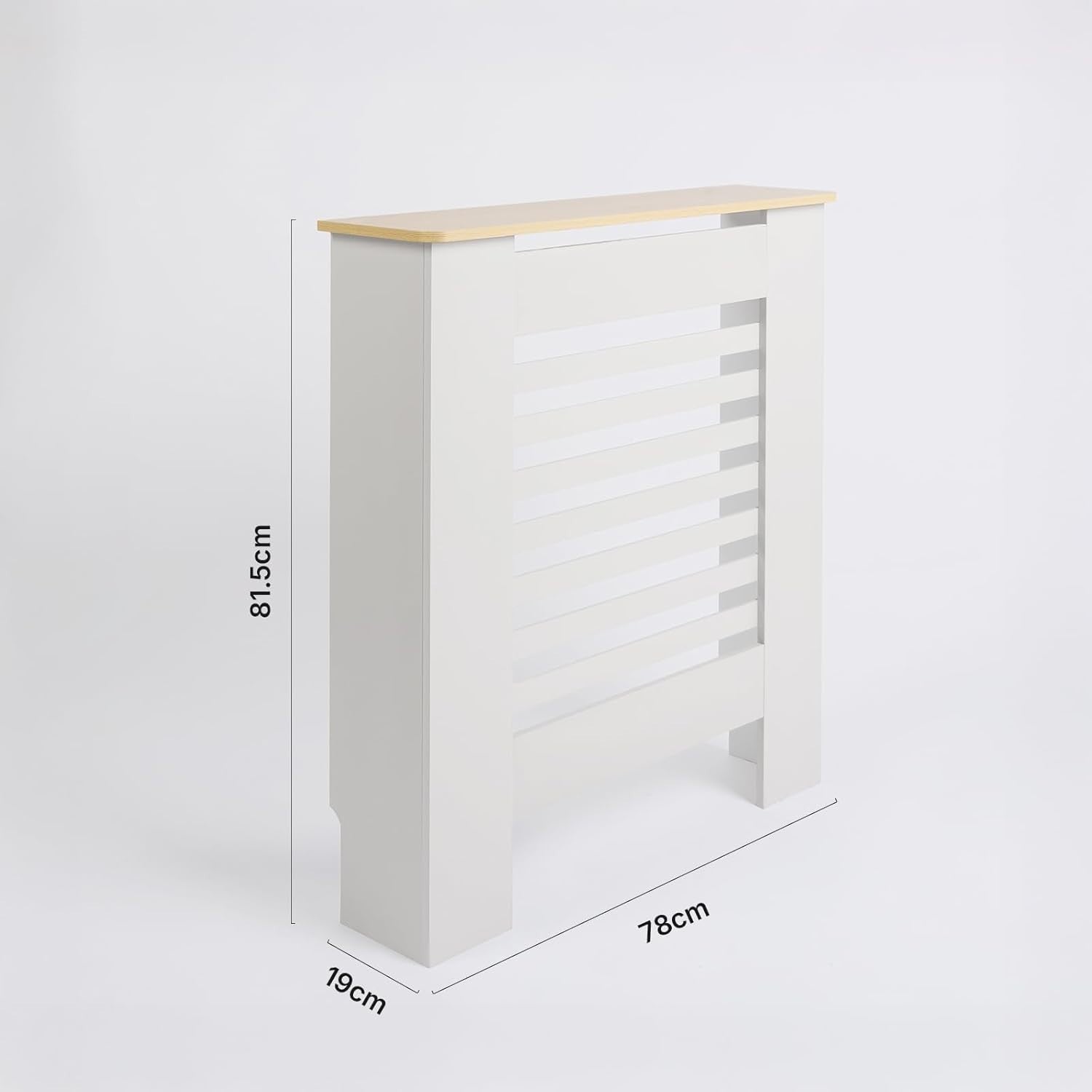 Small Cream Radiator Cover with Oak Top 78x19x82cm – Modern MDF Slatted Cabinet