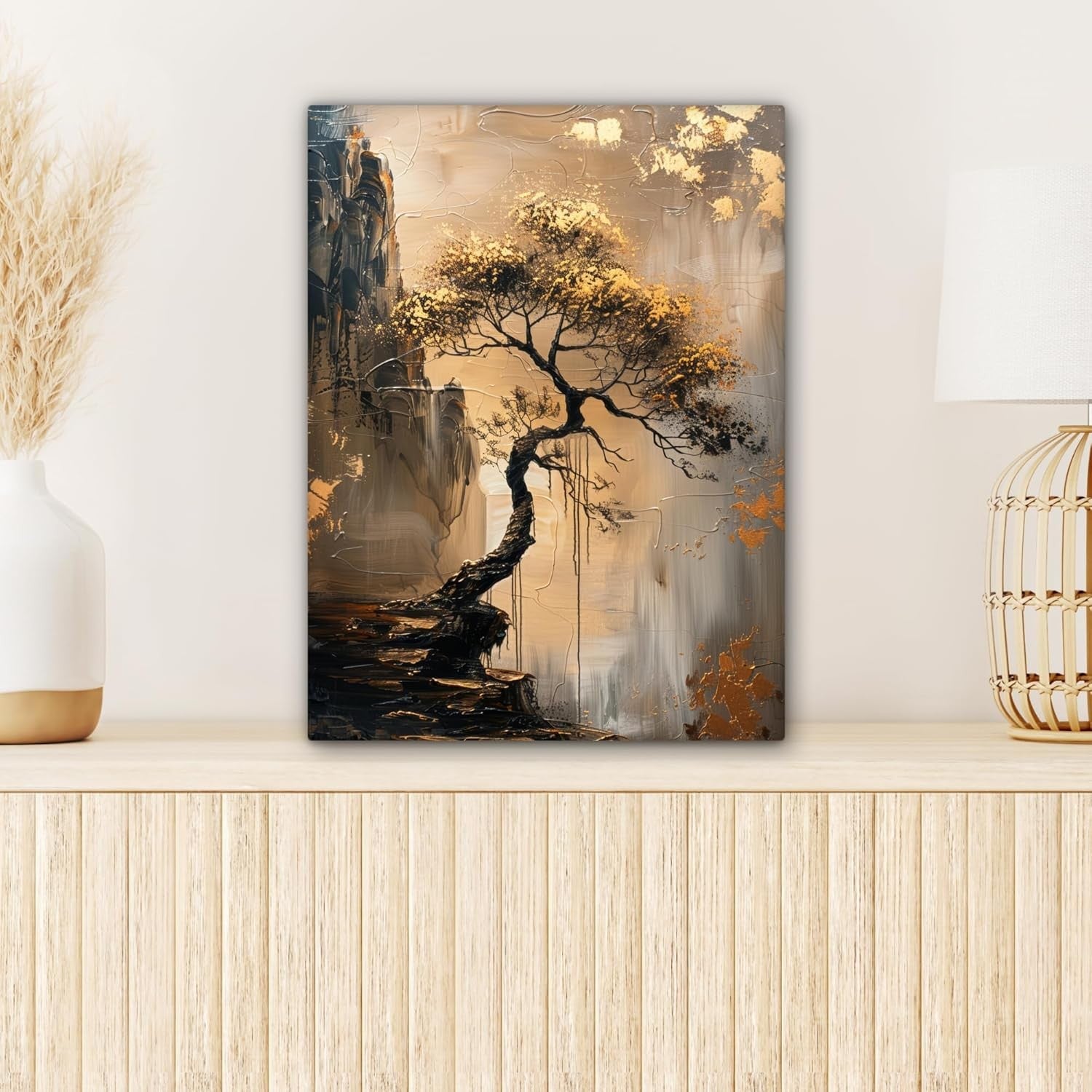 Gold Tree Canvas Wall Art 30x40cm Framed Modern Abstract