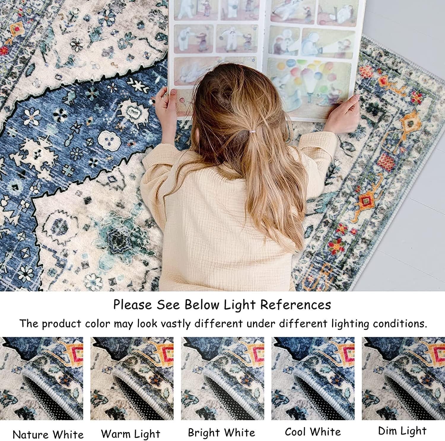 Vintage Boho Area Rug 90x150cm Washable Non Slip Short Pile Living Room Bedroom