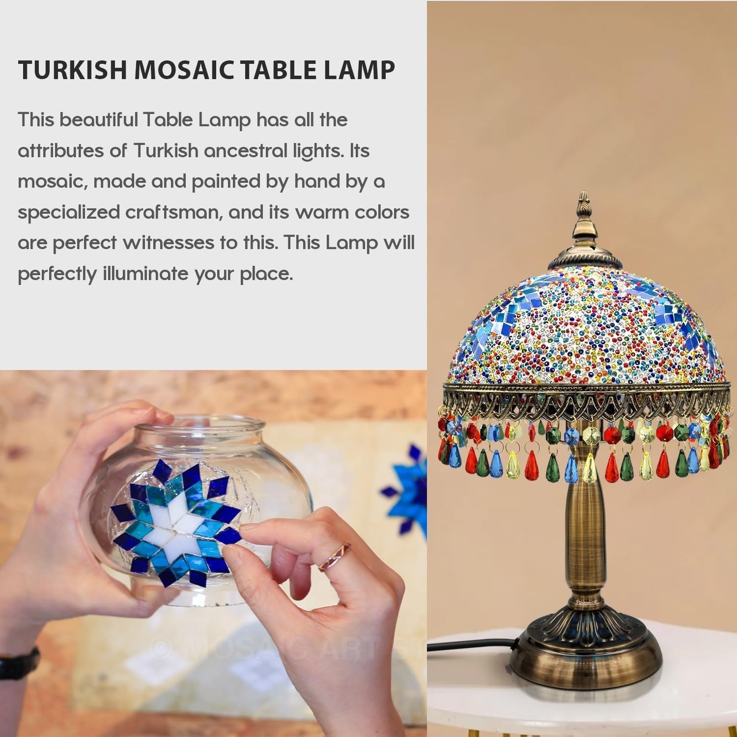 Stained Glass Table Lamp with Colorful Shade, Perfect for Bedroom & Living Room