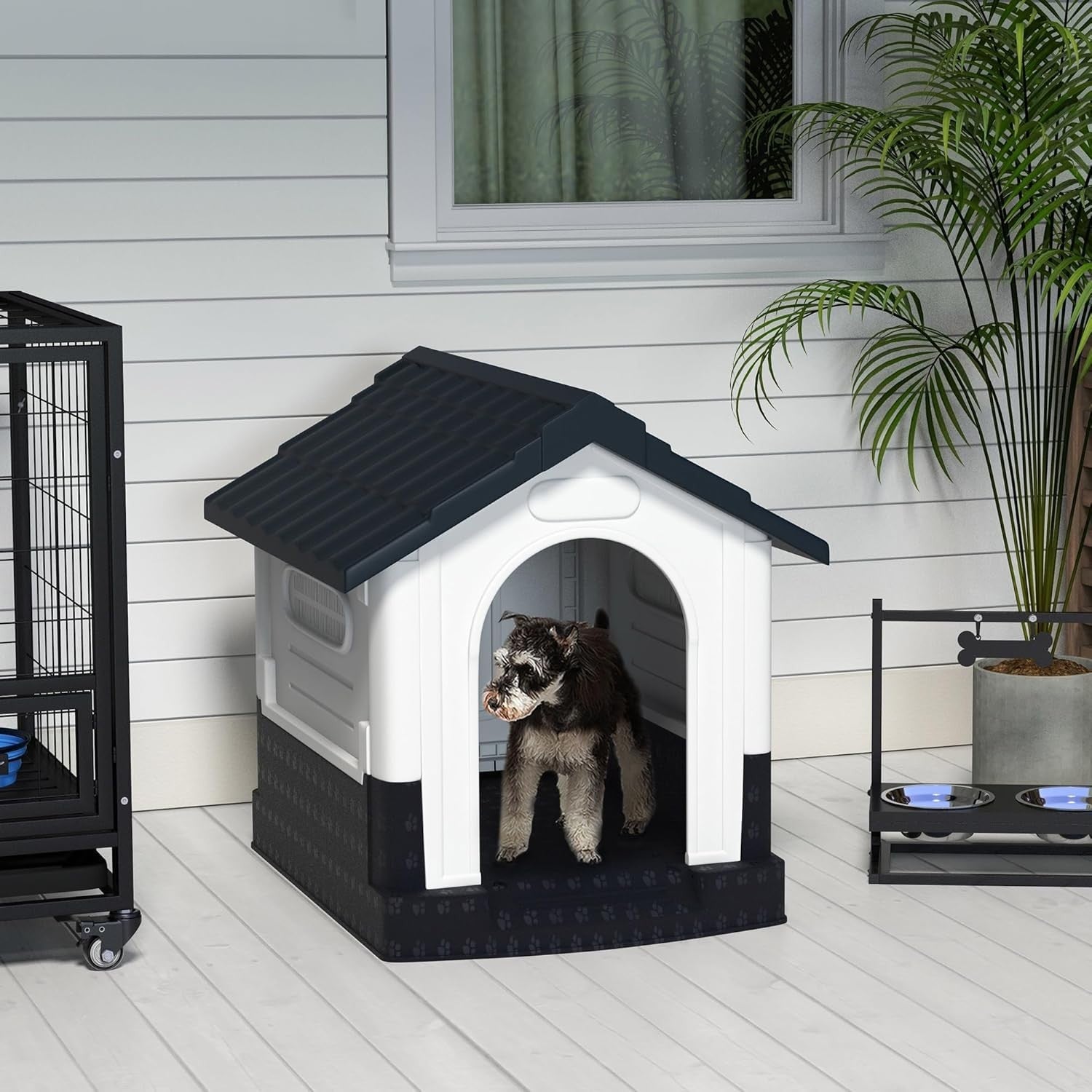Outdoor Dog Kennel Small Pet House – Weatherproof, Raised Base, Grey 80cm