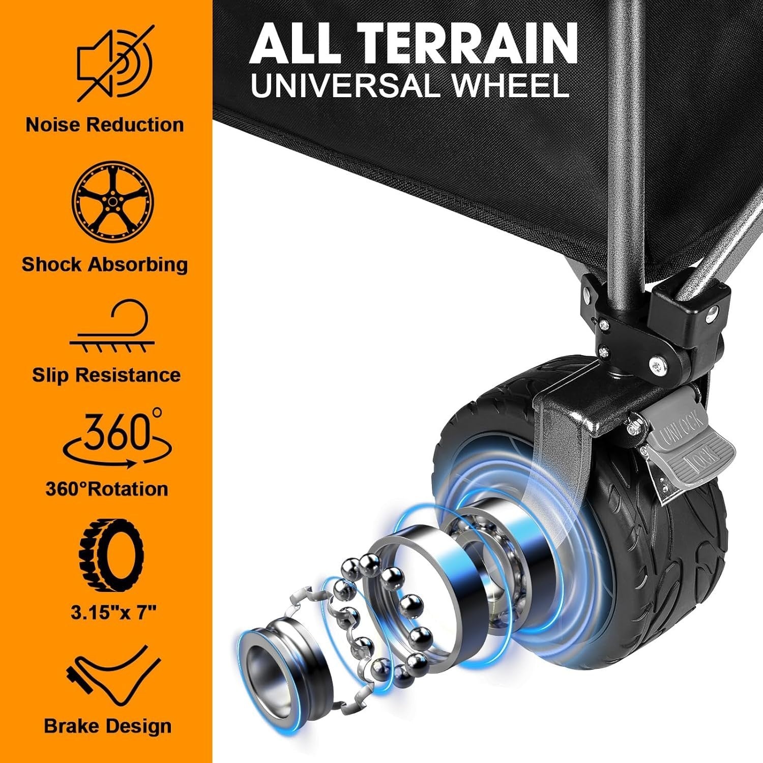Black 200L Heavy Duty Folding Wagon 150kg Collapsible Trolley Cart w/ Big Wheels