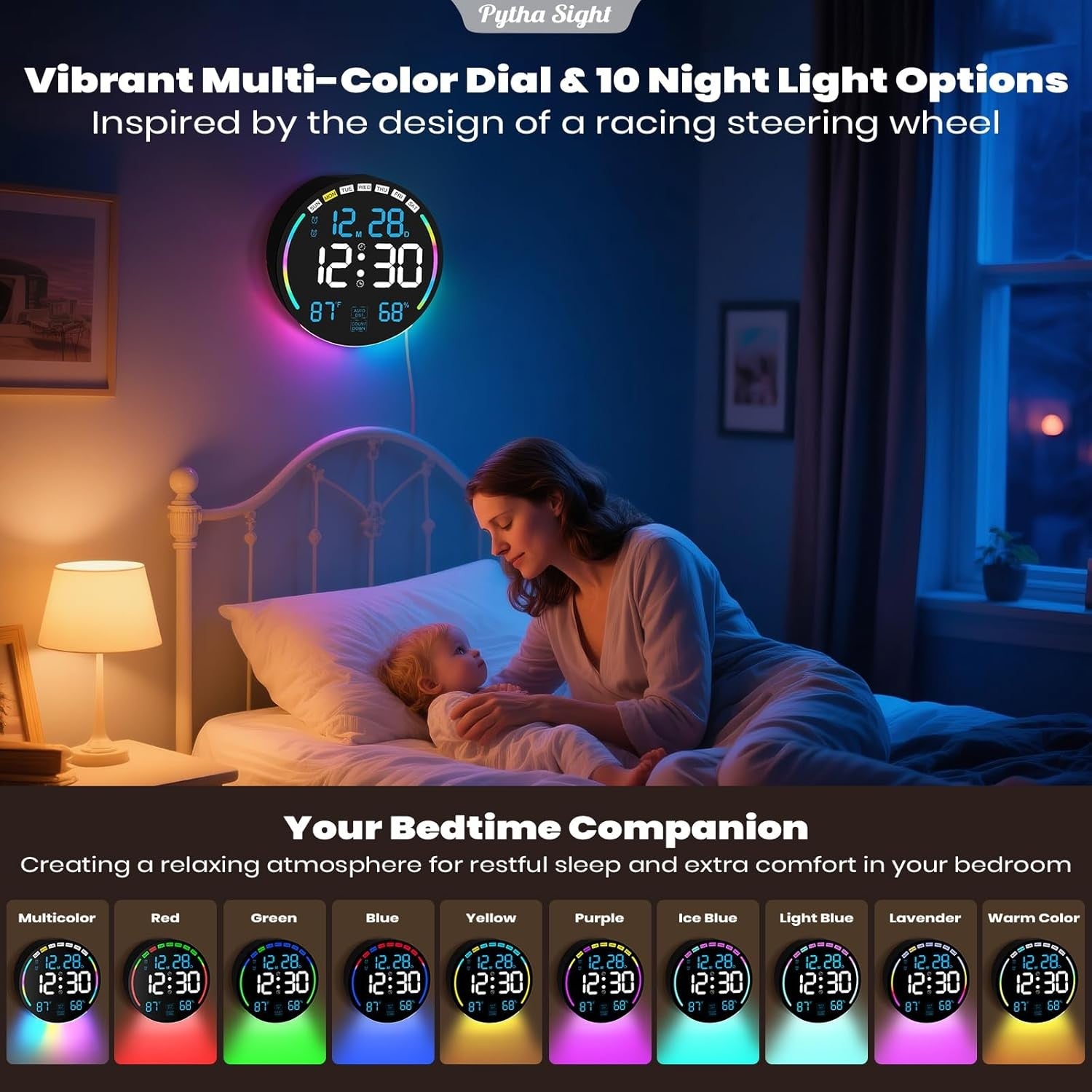 Ice Blue Large Digital Wall Clock LED Countdown Timer Remote Temp Humidity