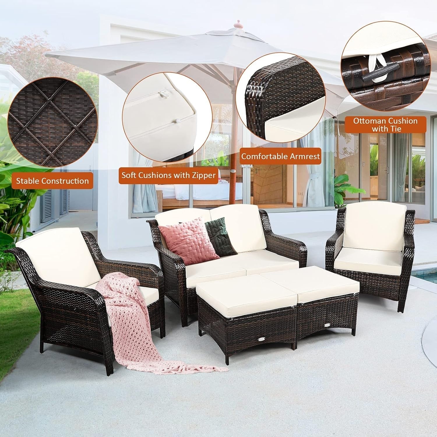 5pc Rattan Garden Sofa Set Off-White | Outdoor Patio Furniture & Seats