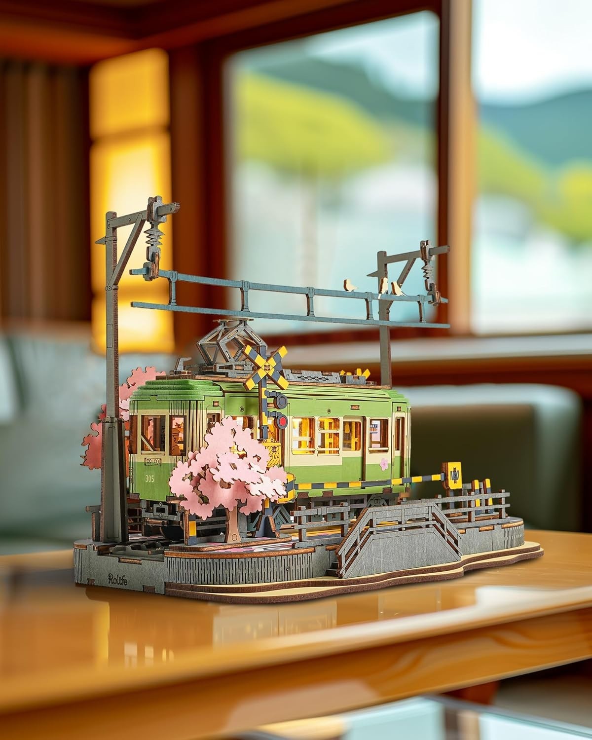 3D Wooden Sakura Puzzle with LED Lights - Romantic Model Kit Decor
