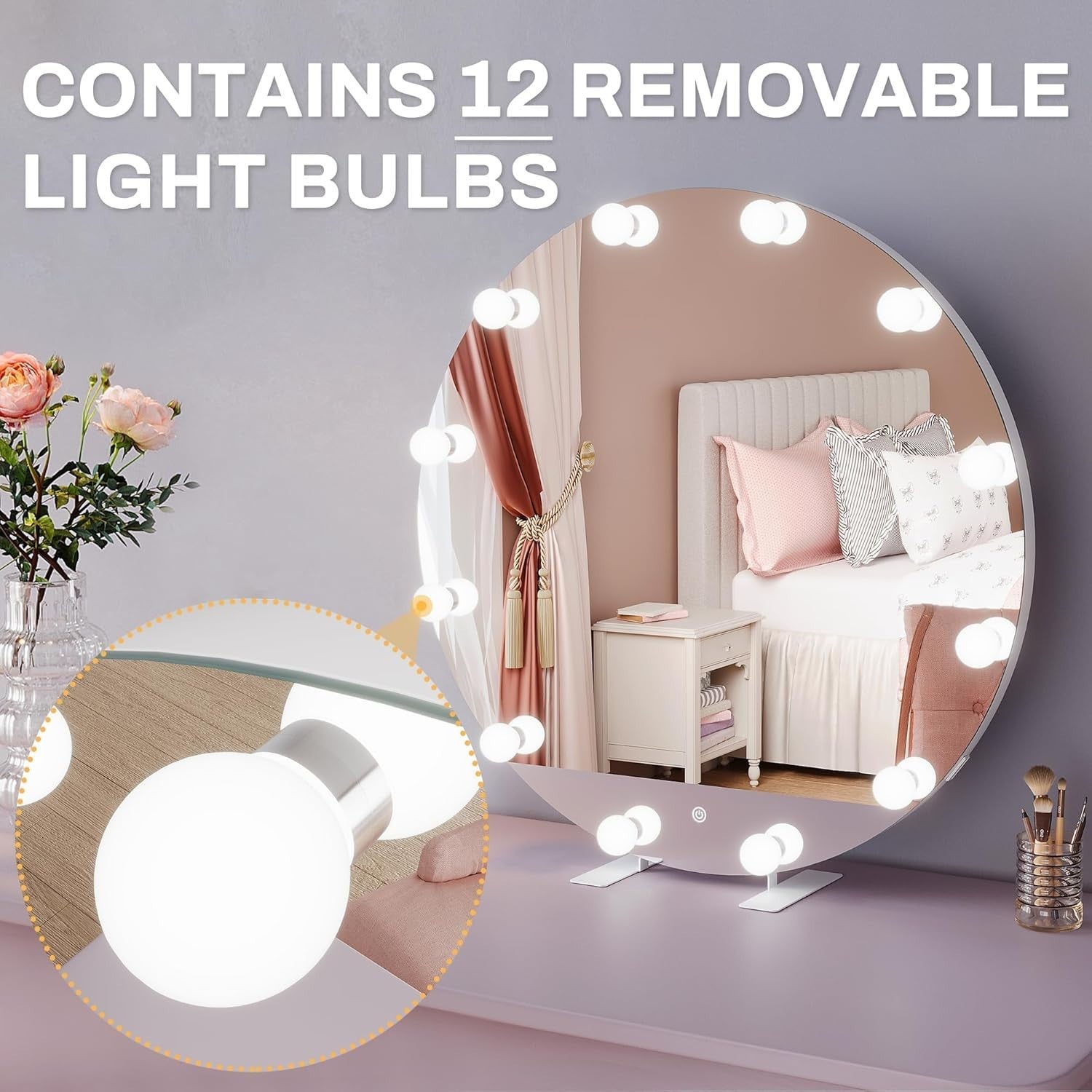 Round LED Vanity Mirror 80cm with 12 Dimmable Bulbs Touch Control Light