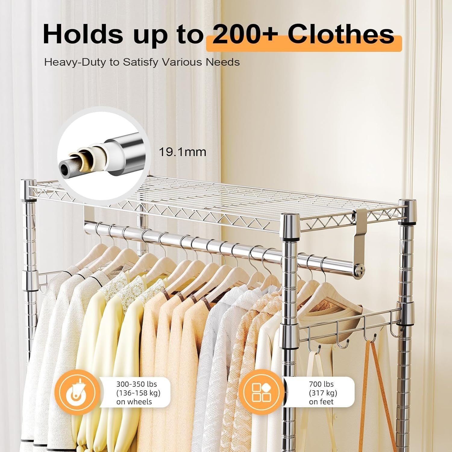 Heavy Duty 3-Tier Garment Rack with Wheels – Chrome 189cm