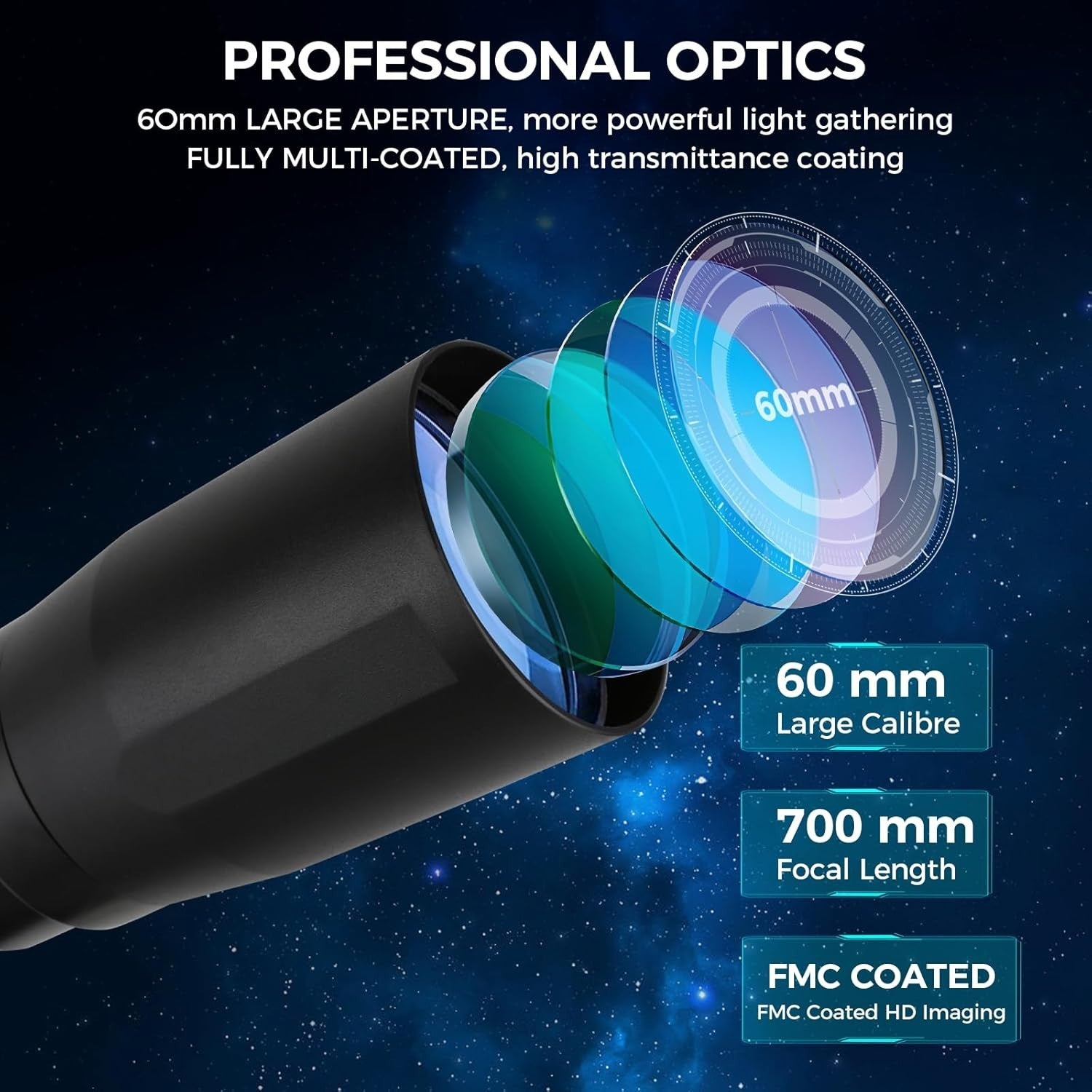 60/700mm Beginner Telescope | 28–116x Magnification | Phone Adapter AZ Tripod