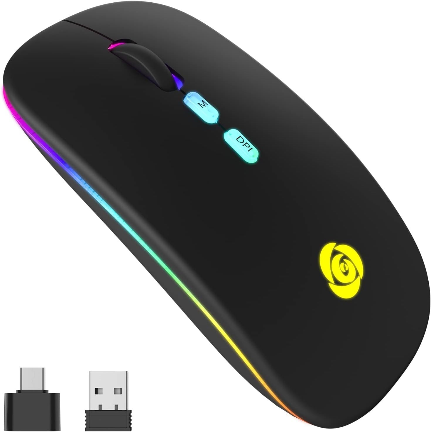 Wireless Bluetooth Mouse Rechargeable Silent RGB Type-C Black