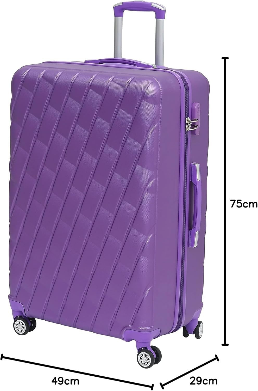 20 Inch Cabin Carry On Hard Shell Suitcase 4 Spinner Wheels Lock Purple