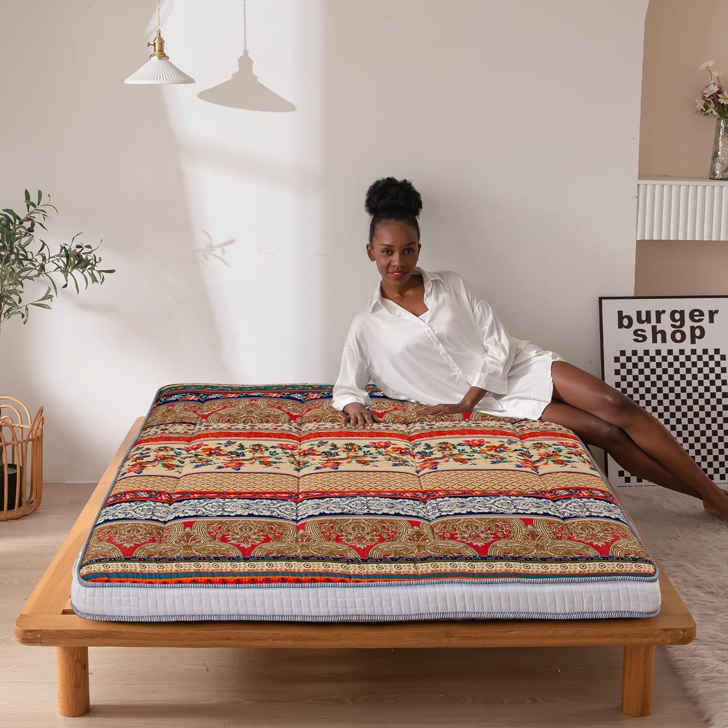 Thick Japanese Futon Mattress Roll-Up Sleeping Pad Plush Floor Bed Couch Mat