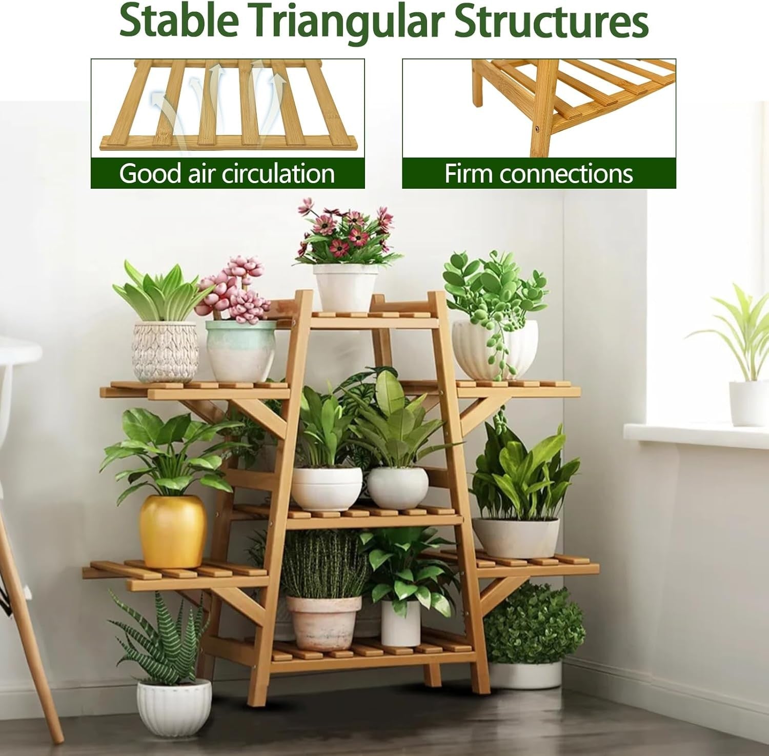 5 Tier Bamboo Plant Stand Indoor Outdoor Corner Shelf Multi-Level Flower Rack