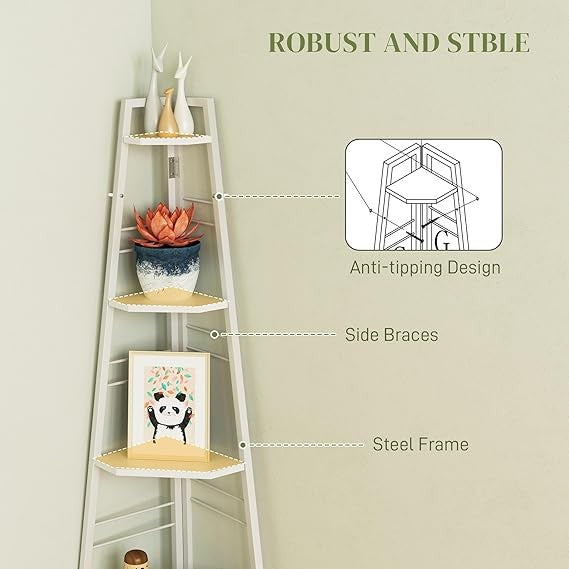 5-Tier Corner Shelf Modern Display Unit, Space-Saving Floating Storage, White