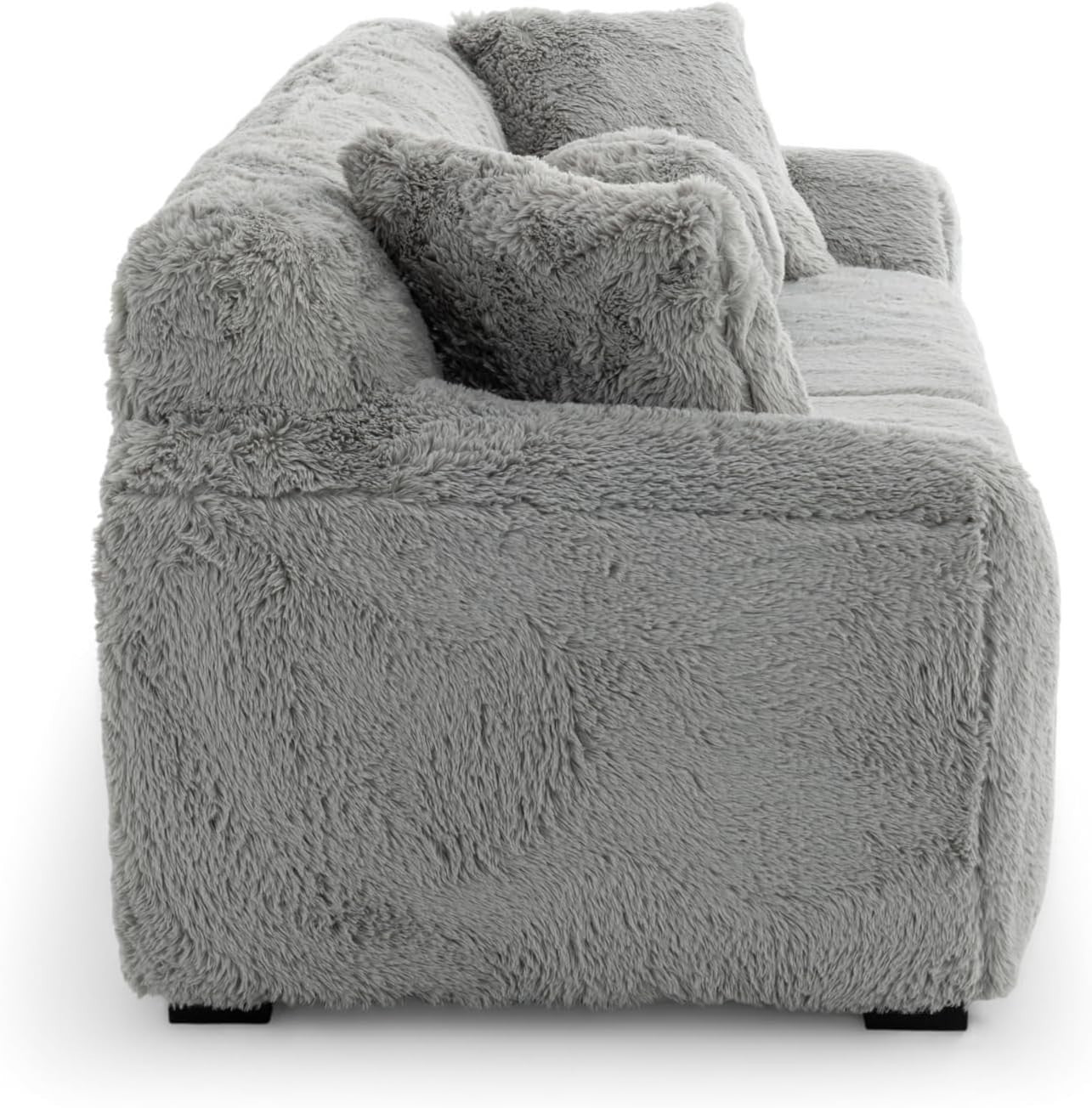 Grey 5 Seater Fluffy Sofa Set Deep Plush Cushions Comfy Lounge Suite