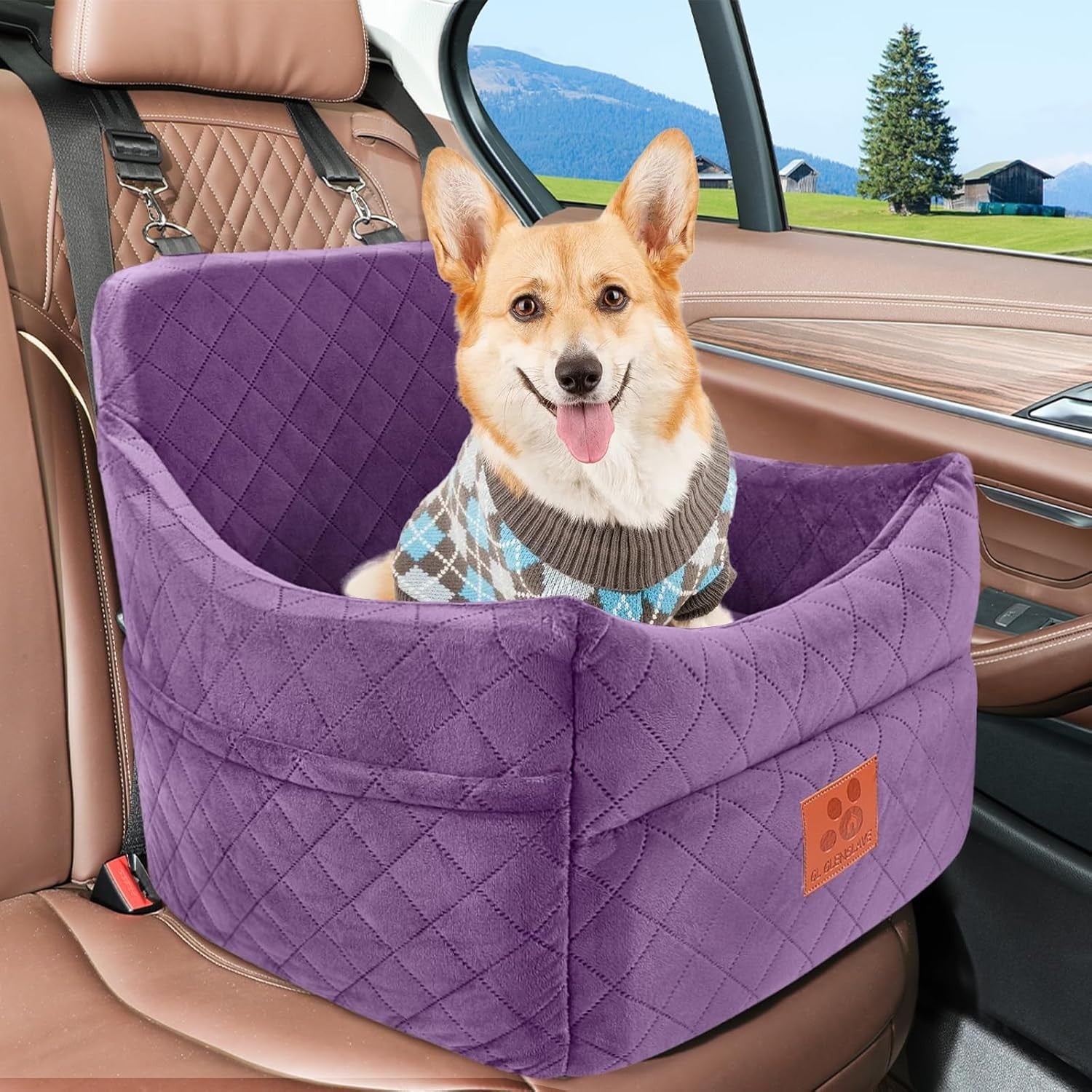 Memory Foam Dog Car Booster Seat Washable Travel Bed Safety Belts