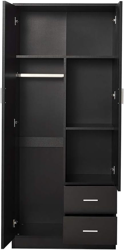 2 Door Wardrobe with Drawers & Hanging Rail | Modern Black Bedroom Storage