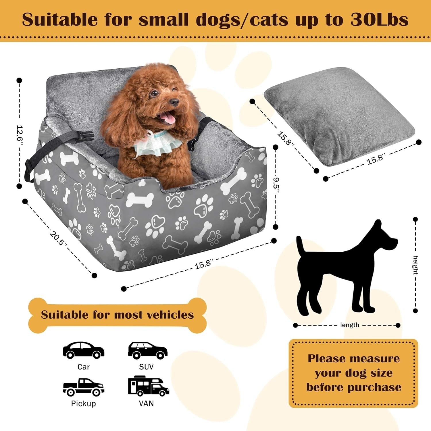 Pet Dog Booster Car Seat Bed Washable Travel Carrier for Small Dogs