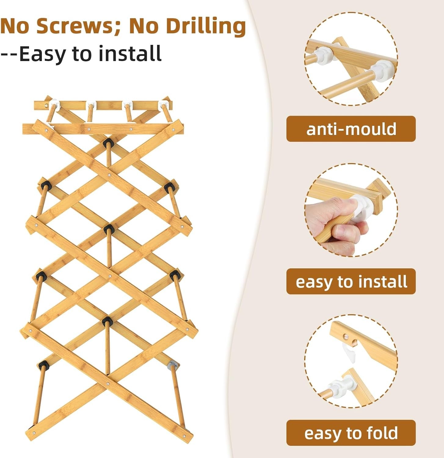 Bamboo Clothes Airer Folding Indoor Drying Rack Space Saving Laundry Stand