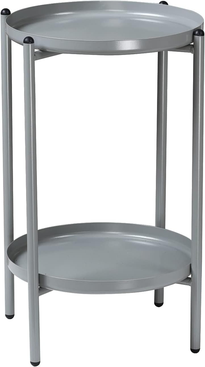2-Tier Round Metal Side Table 50cm High – Sturdy Shelf, Multi-Room Use Grey