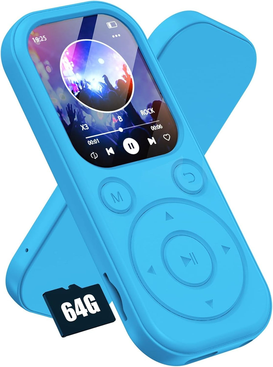 64GB Bluetooth 5.3 MP3 Player Blue HiFi FM Radio 300mAh