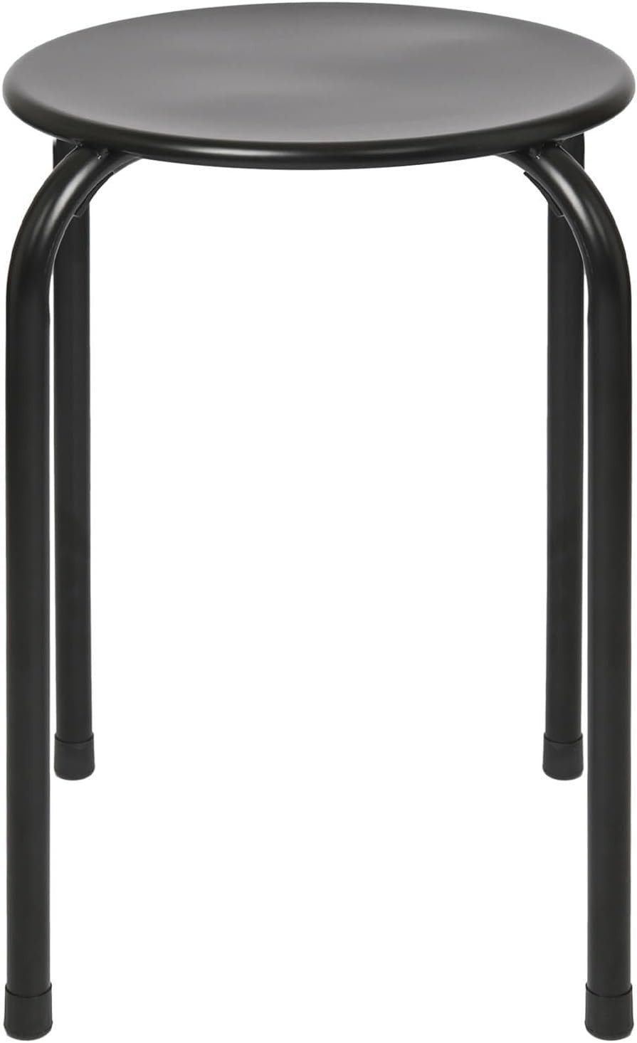 Black Metal Stacking Stool Small Round Seat Compact Kitchen Bedroom Chair