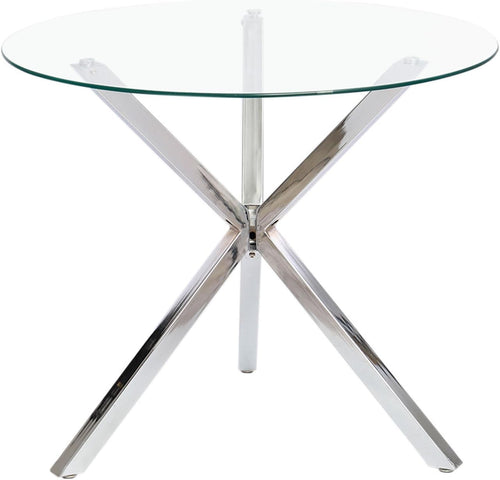 Round Glass Dining Table with Chrome Metal Legs Small Modern Kitchen Table