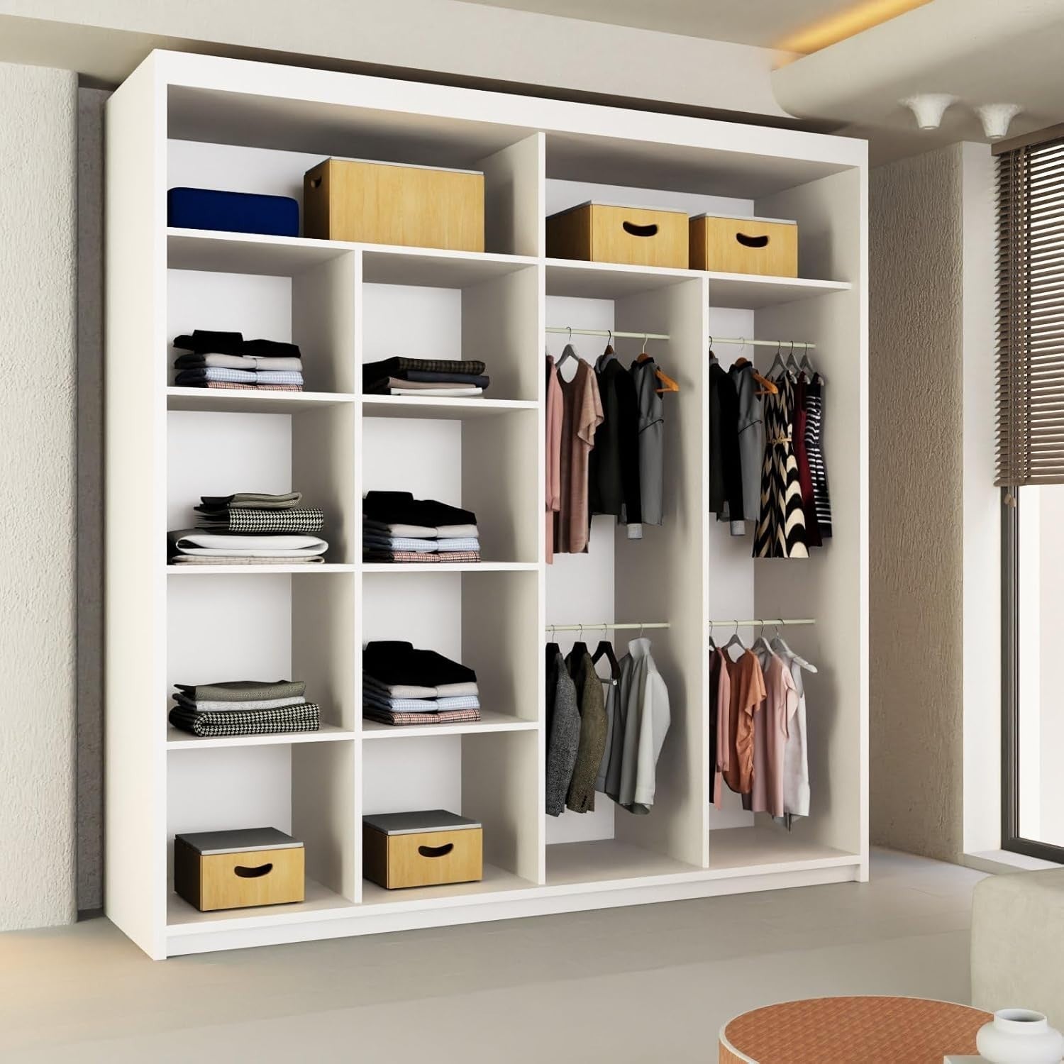White Sliding Wardrobe 203cm Mirror Doors Modern Bedroom Storage Unit