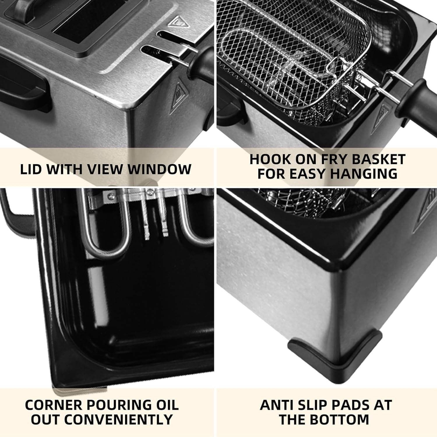3L Deep Fat Fryer Stainless Steel 2200W Basket Glass Lid