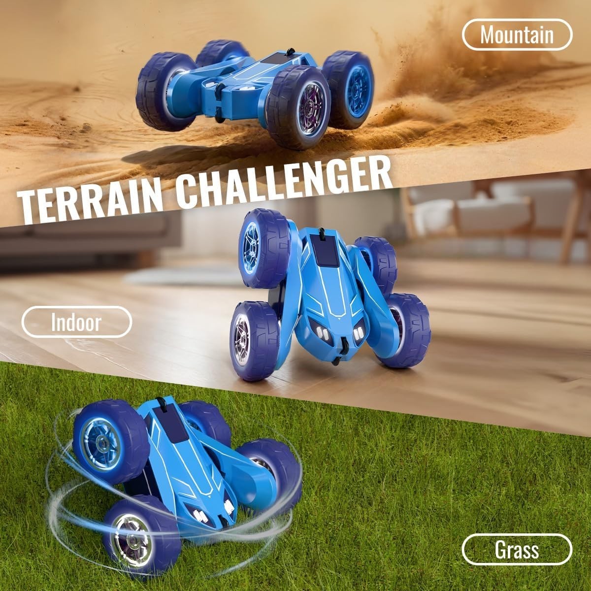 4WD RC Stunt Car 360° Spins LED Lights USB Recharge Anti-Flip Kids Toy 3-12
