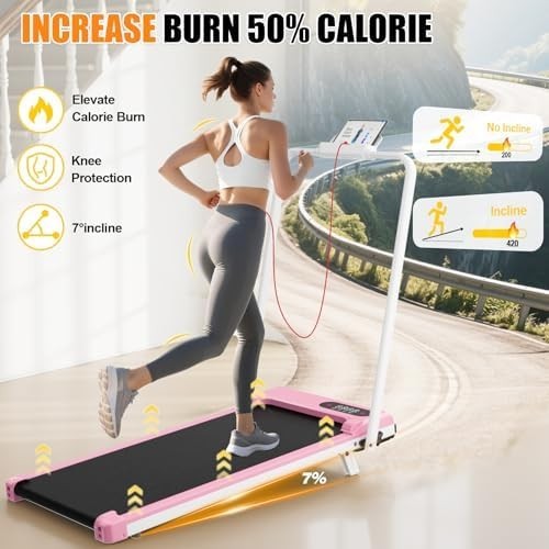 Foldable 7% Incline Walking Treadmill 2.5HP LED Home Gym Pink