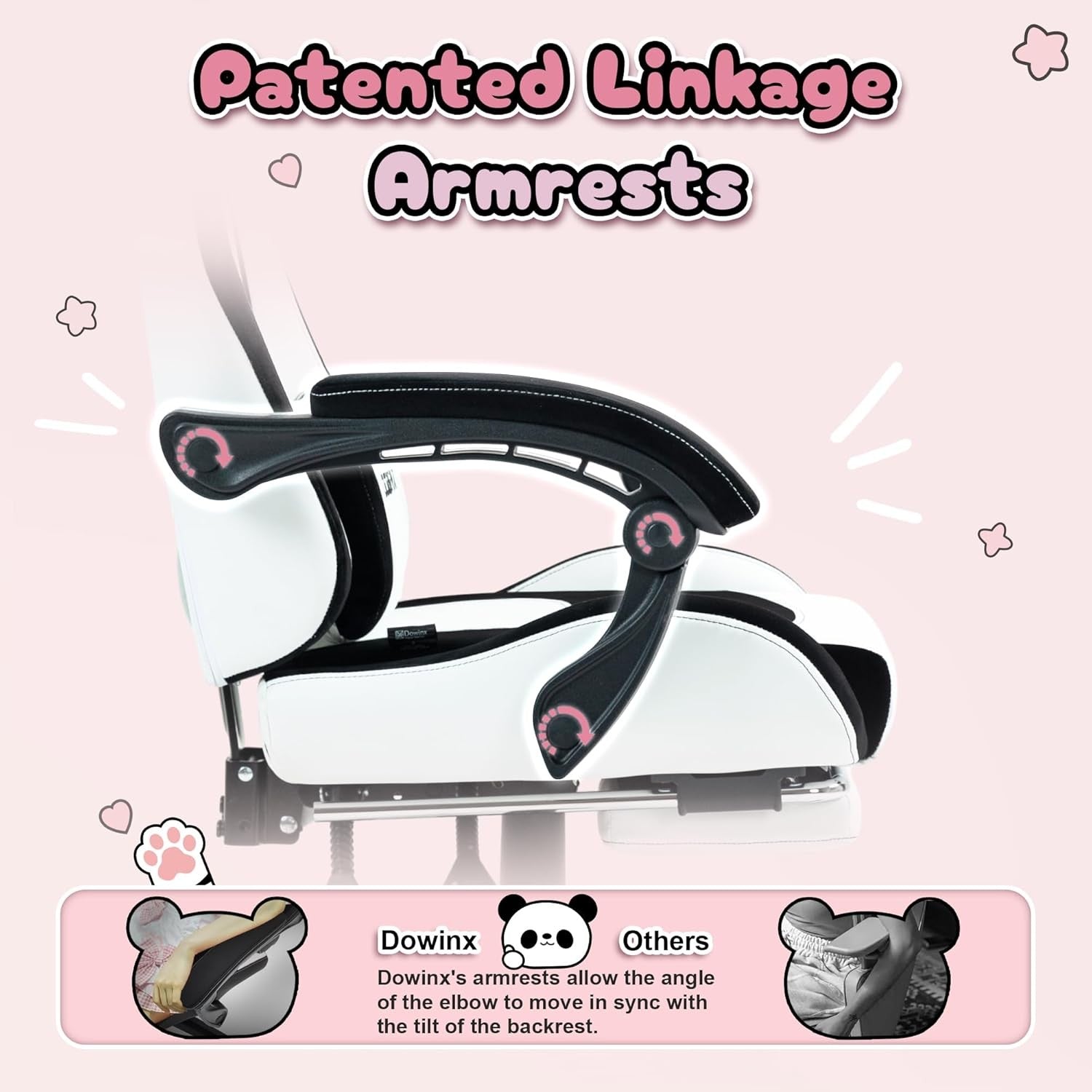 Cute Panda Ear Gaming Chair Massage Lumbar Footrest 290lbs