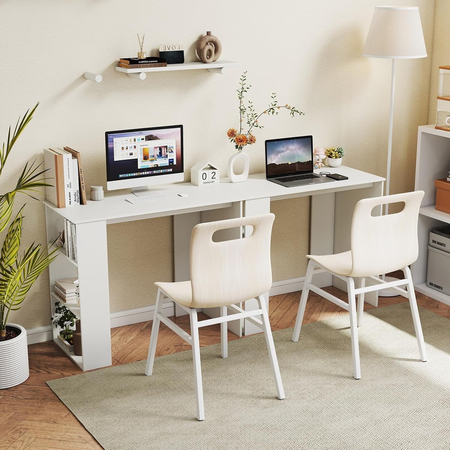 Compact Computer Desk with Bookshelf Small Space Home Office Laptop Table