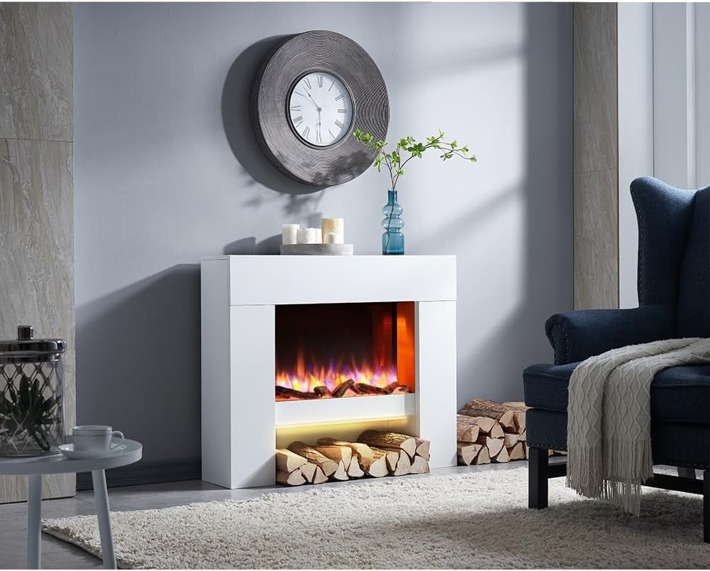 Wall Mounted 1.8kW Electric Fireplace Suite LED Flame Remote Heater
