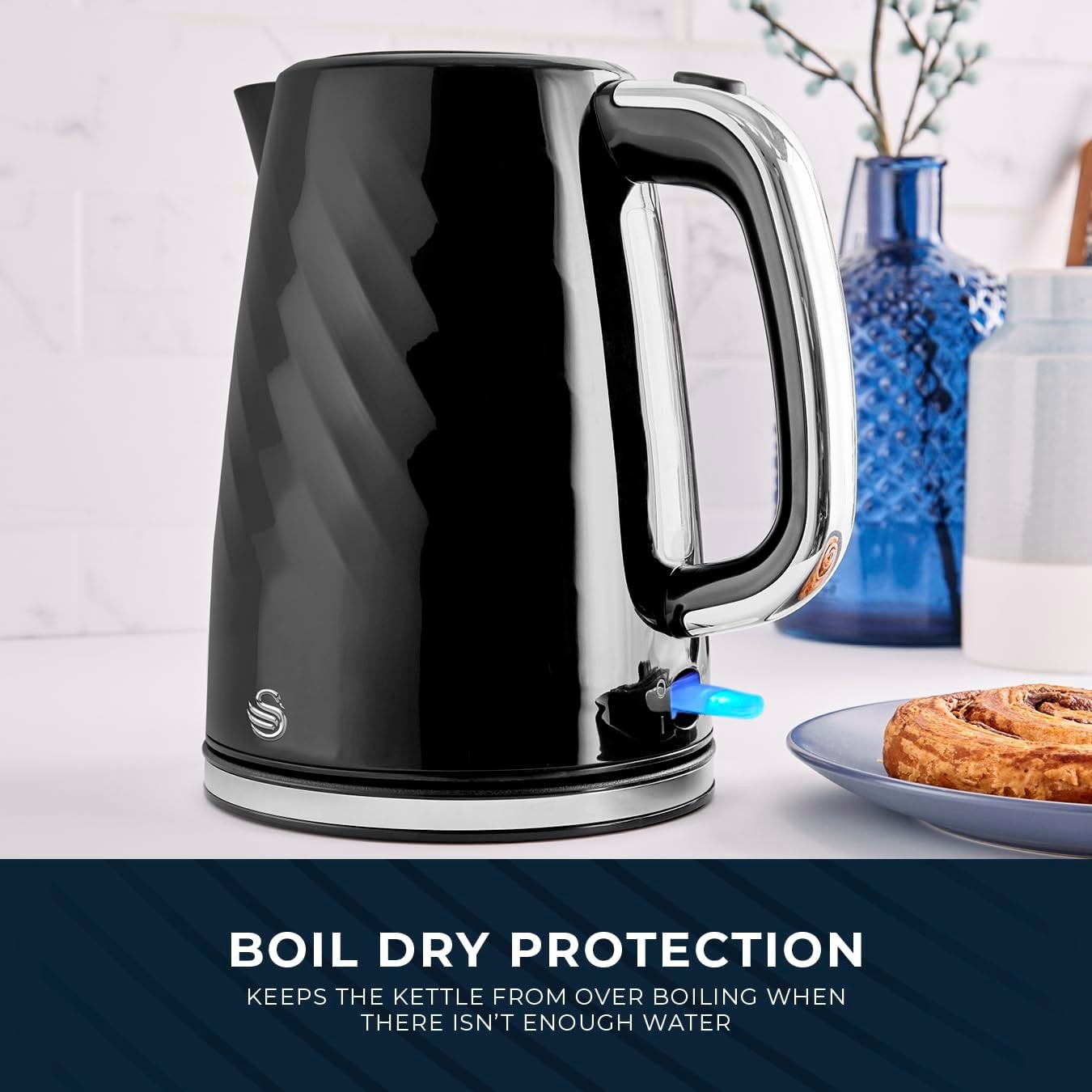 3pc Black Kitchen 20L Microwave 1.7L Kettle Toaster