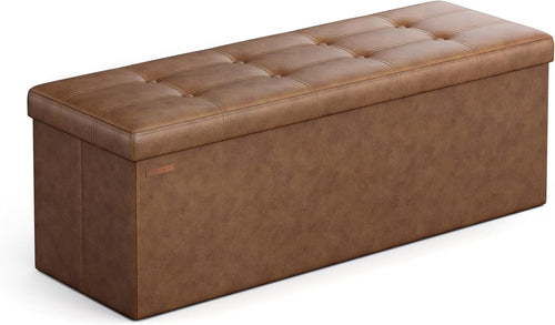 SONGMICS MAZIE Storage Ottoman Bench – 110cm Folding Footrest & End-of-Bed Seat