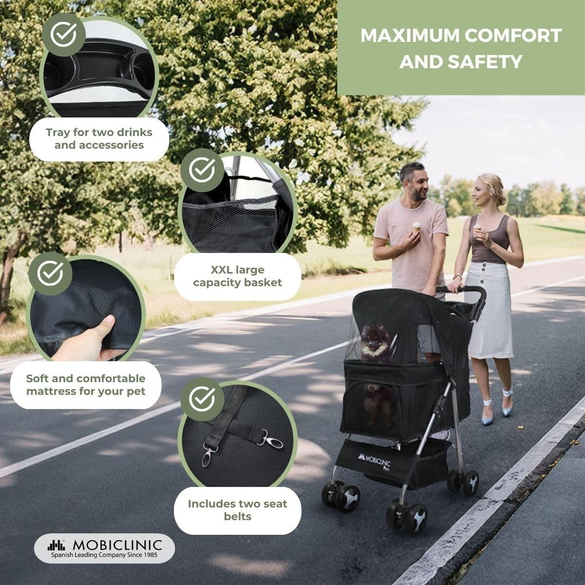 Small Dog Pet Stroller Foldable Pram 360 Swivel Wheels XXL Basket