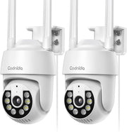 2 Pack 3MP Security Cameras Outdoor PTZ WiFi 24/7 Recording Alexa
