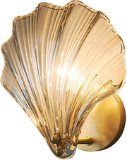 Amber Glass Shell Wall Sconce, Elegant LED Lamp, Modern Bedroom Light