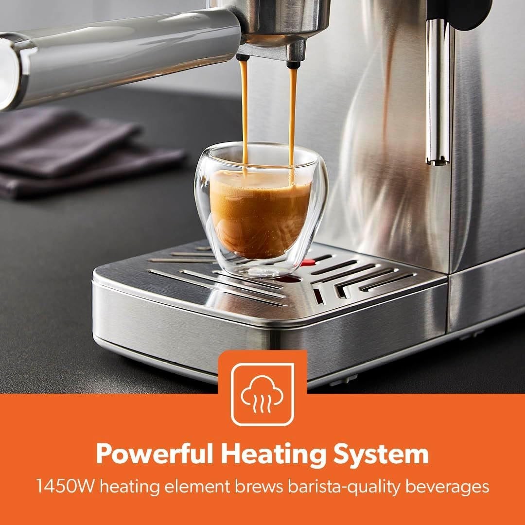 15 Bar Espresso Machine 1.4L | Milk Frother | 1450W | Thermoblock Heating Silver