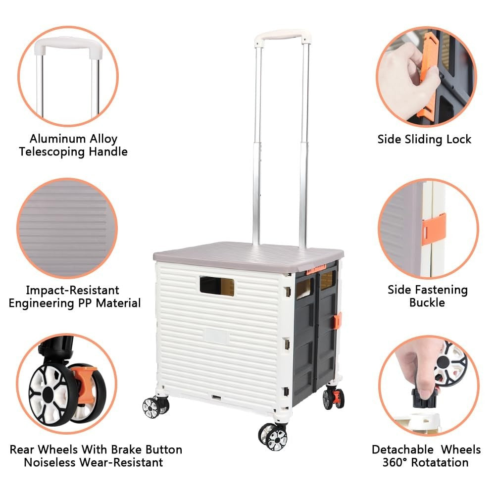 50L Heavy Duty Folding Trolley Cart 60KG with Telescopic Handle & Wheels