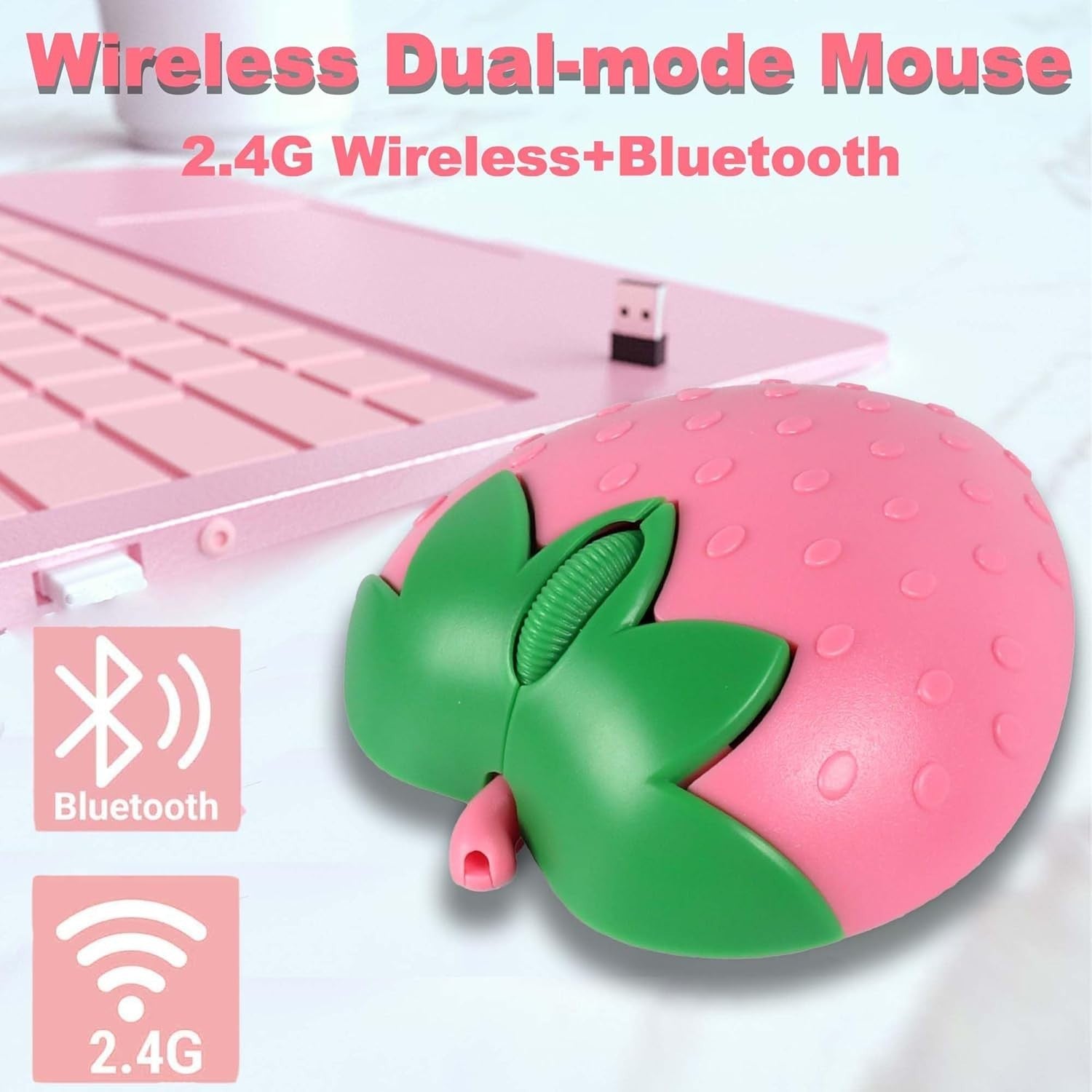 Wireless Bluetooth Mouse Cute Strawberry Silent 2.4G Dual Mode