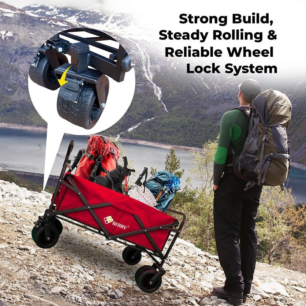 Red 150L Heavy Duty Folding Festival Trolley 330lbs Camping Beach Wagon Cart