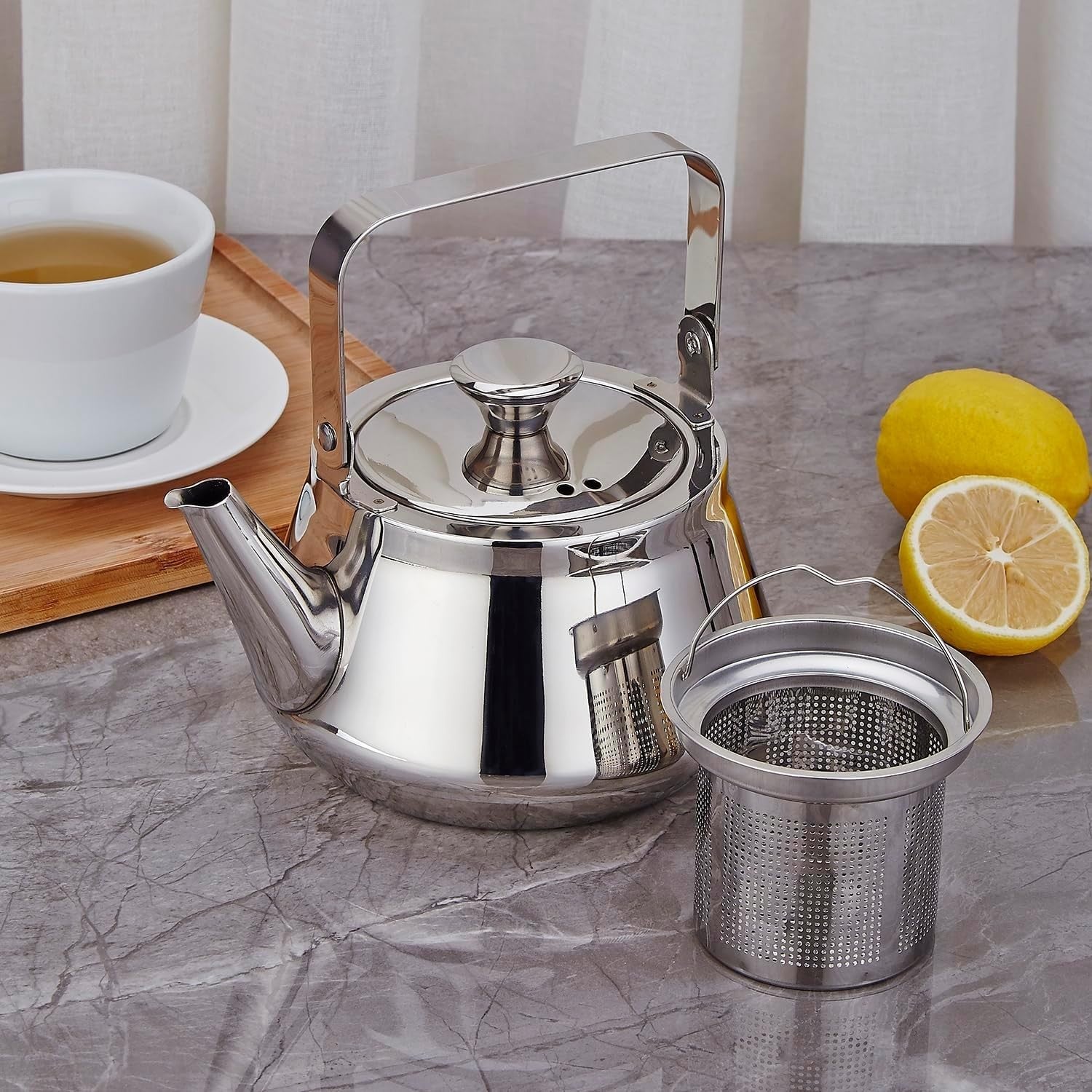 Stainless Steel Teapot 1.2L with Infuser Loose Leaf Tea Pot Silver