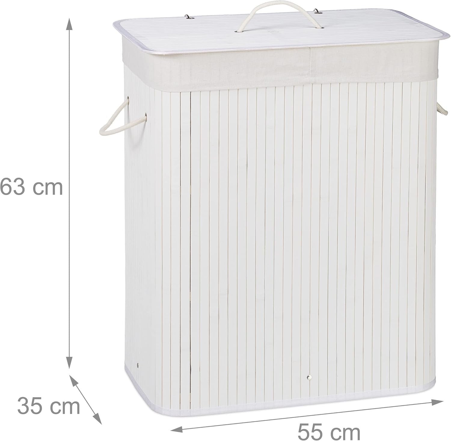 95L White Bamboo Laundry Hamper 2 Compartment Basket with Lid & Removable Liners