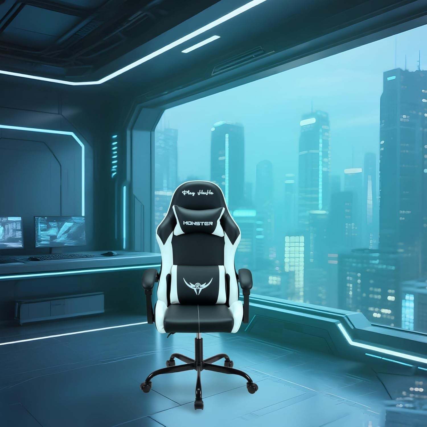 Ergonomic Gaming Chair High Back Racing Desk Chair 150kg PU Leather White