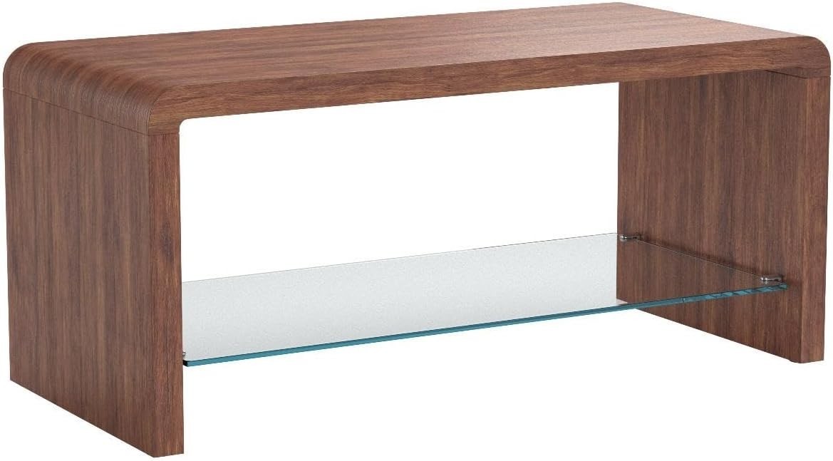 Brown Wood Style Coffee Table with Tempered Glass Shelf 100x45x45cm
